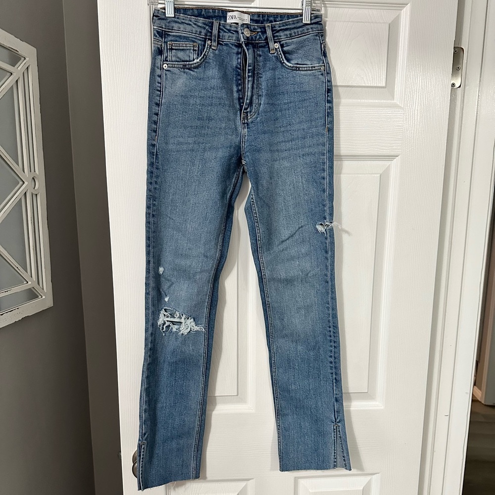 Zara Hi Rise Slim Fit Split Leg Jean